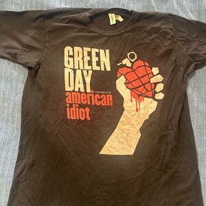 Tultex Green Day American Idiot Black Short Sleeve Tee with Red & Cream Graphic